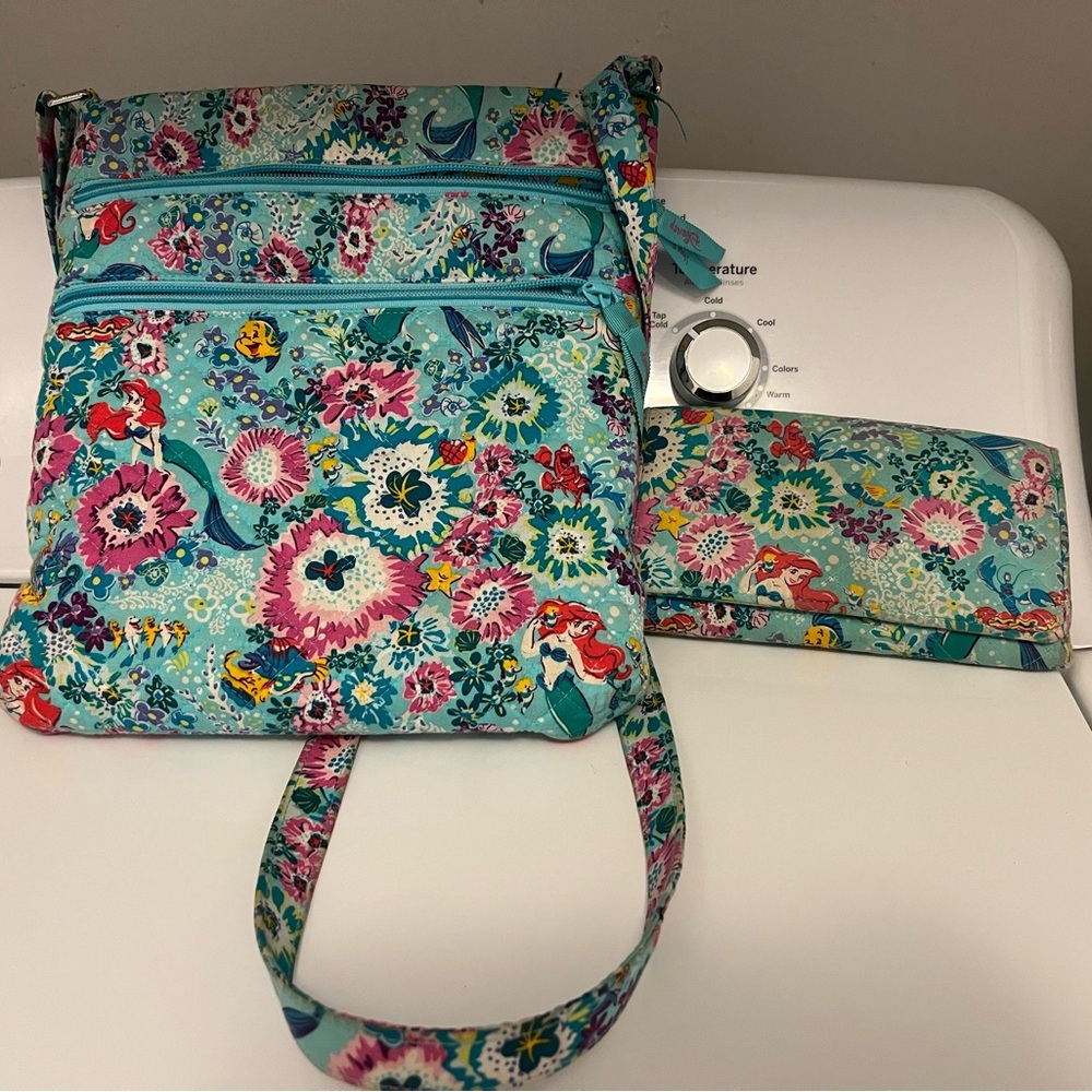 Vera Bradley Little Mermaid Blue Floral Crossbody Bag with Wallet
